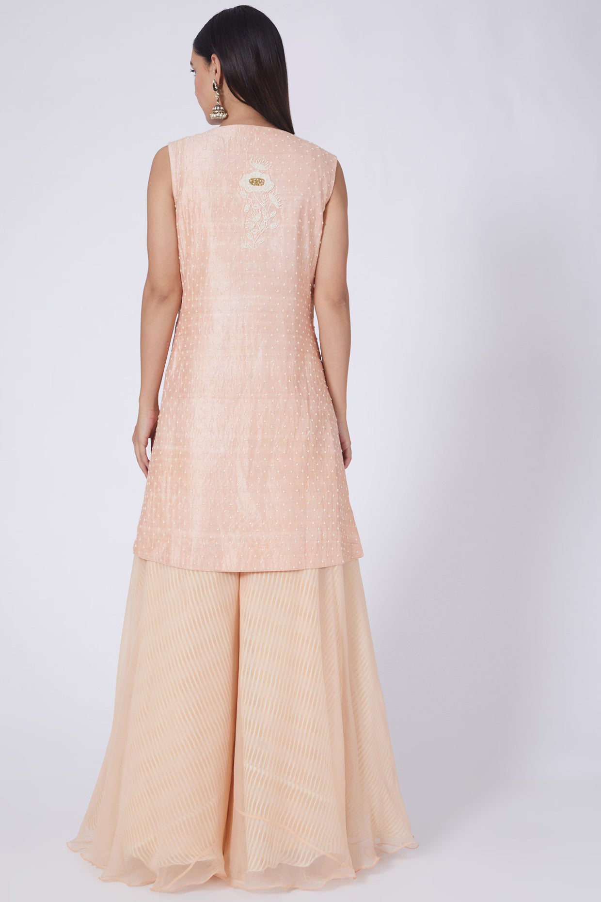 Soft Peach Embroidered Front-Slit Kurta & Palazzo Set