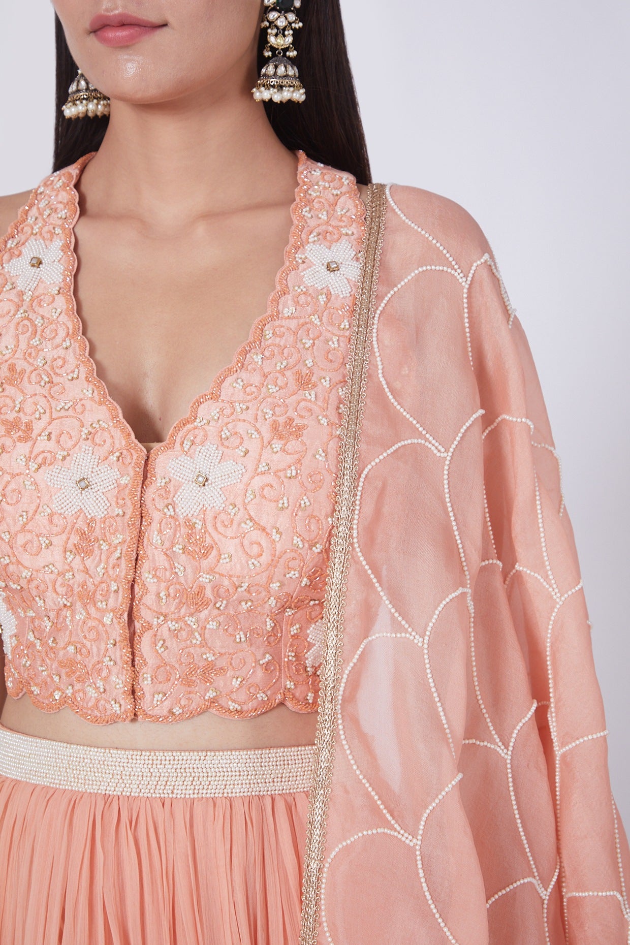 Peach Digital Printed Lehenga Set