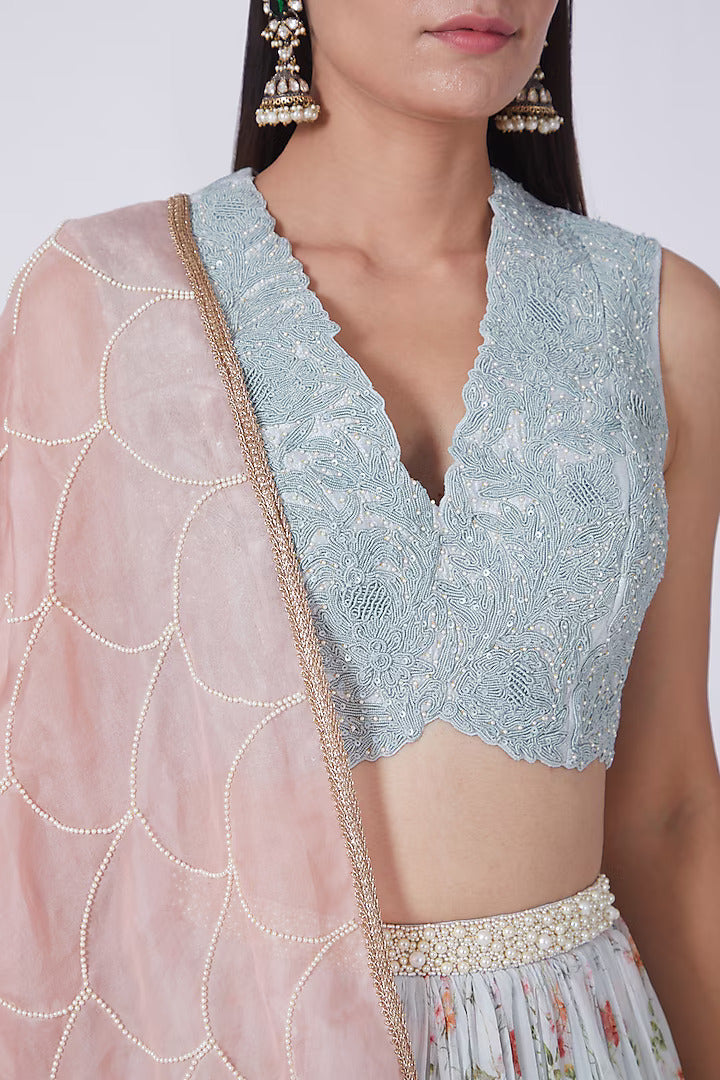 Sky Blue Digital Printed Lehenga Set