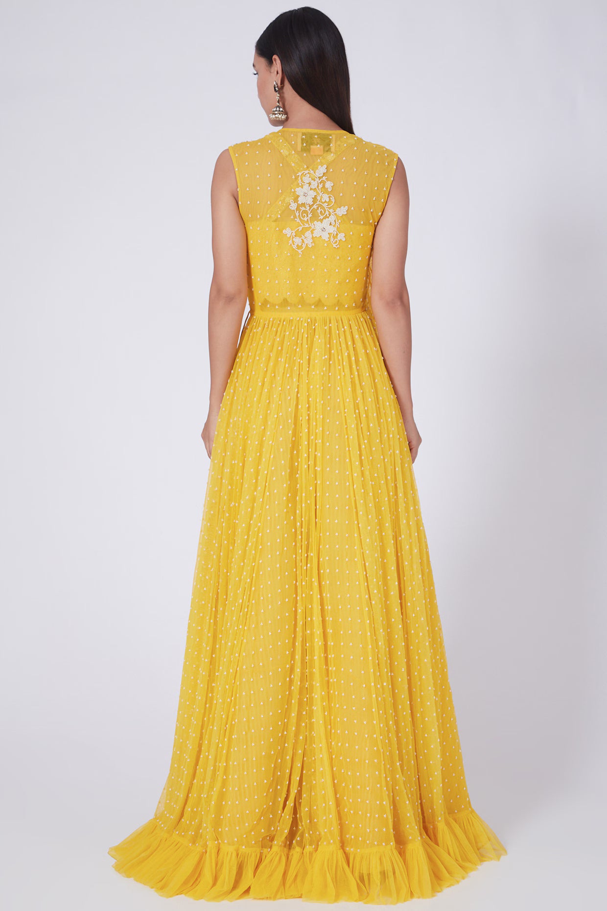 unshine Yellow Scalloped Angrakha Anarkali Gown