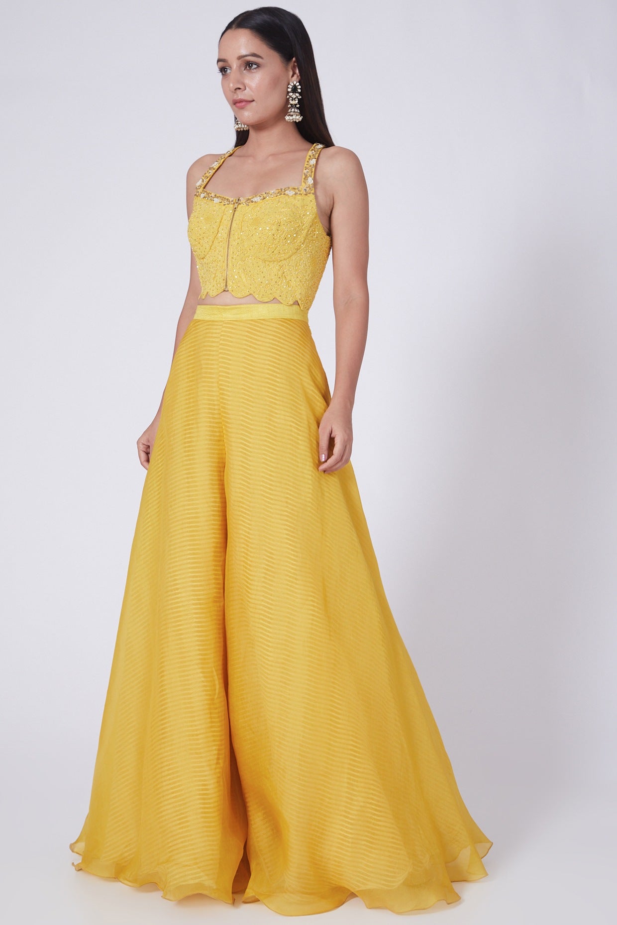 unshine Yellow Scalloped Angrakha Anarkali Gown