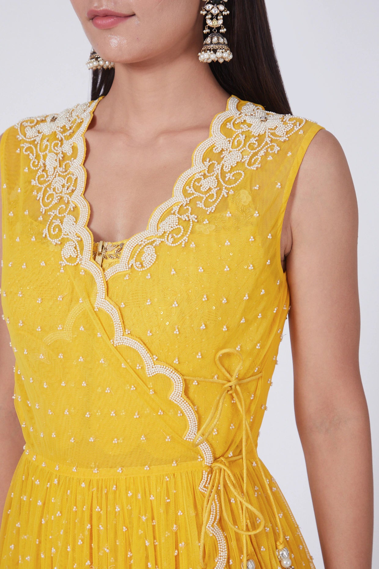 unshine Yellow Scalloped Angrakha Anarkali Gown
