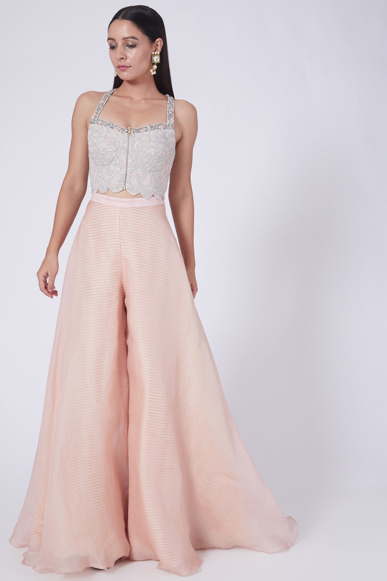 Blush Pink Scalloped Angrakha Anarkali Gown