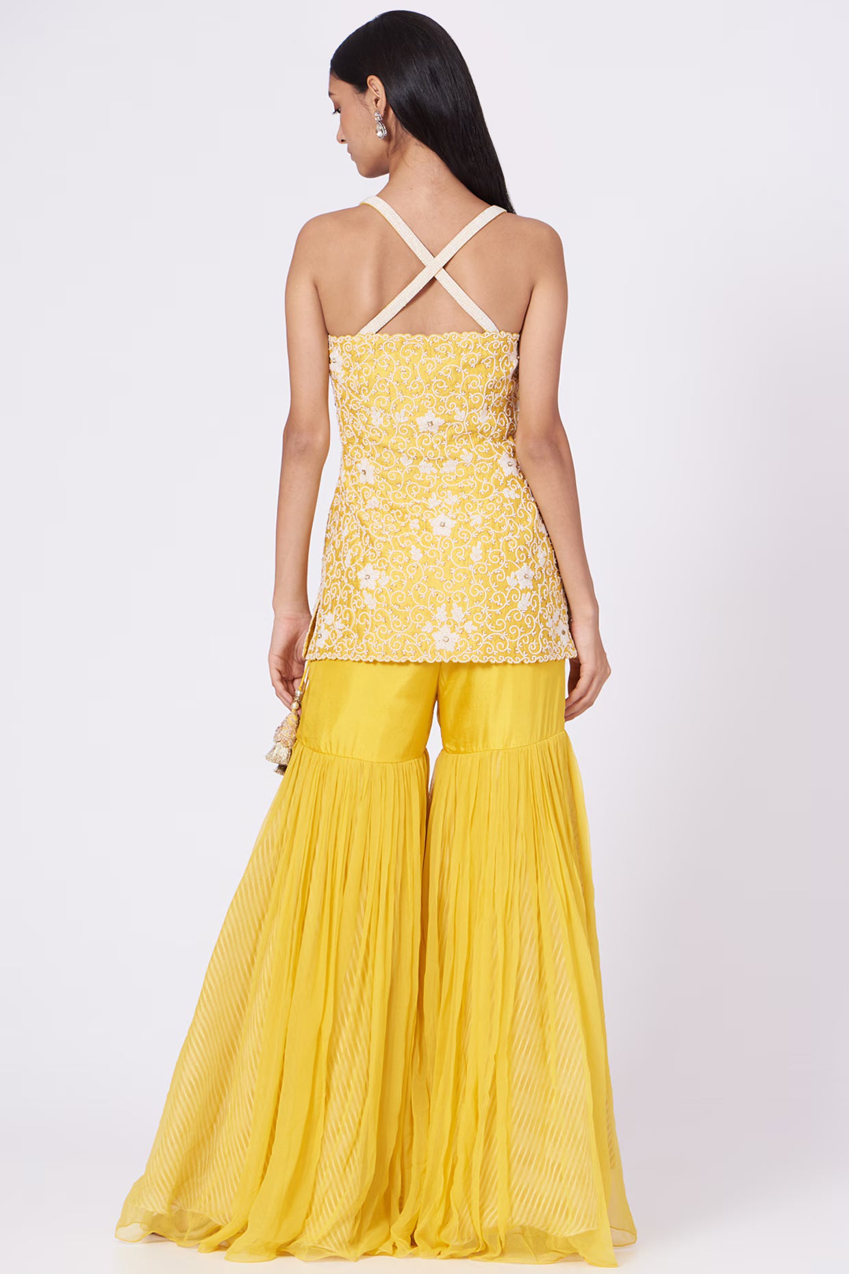 Yellow Chiffon Gharara Set
