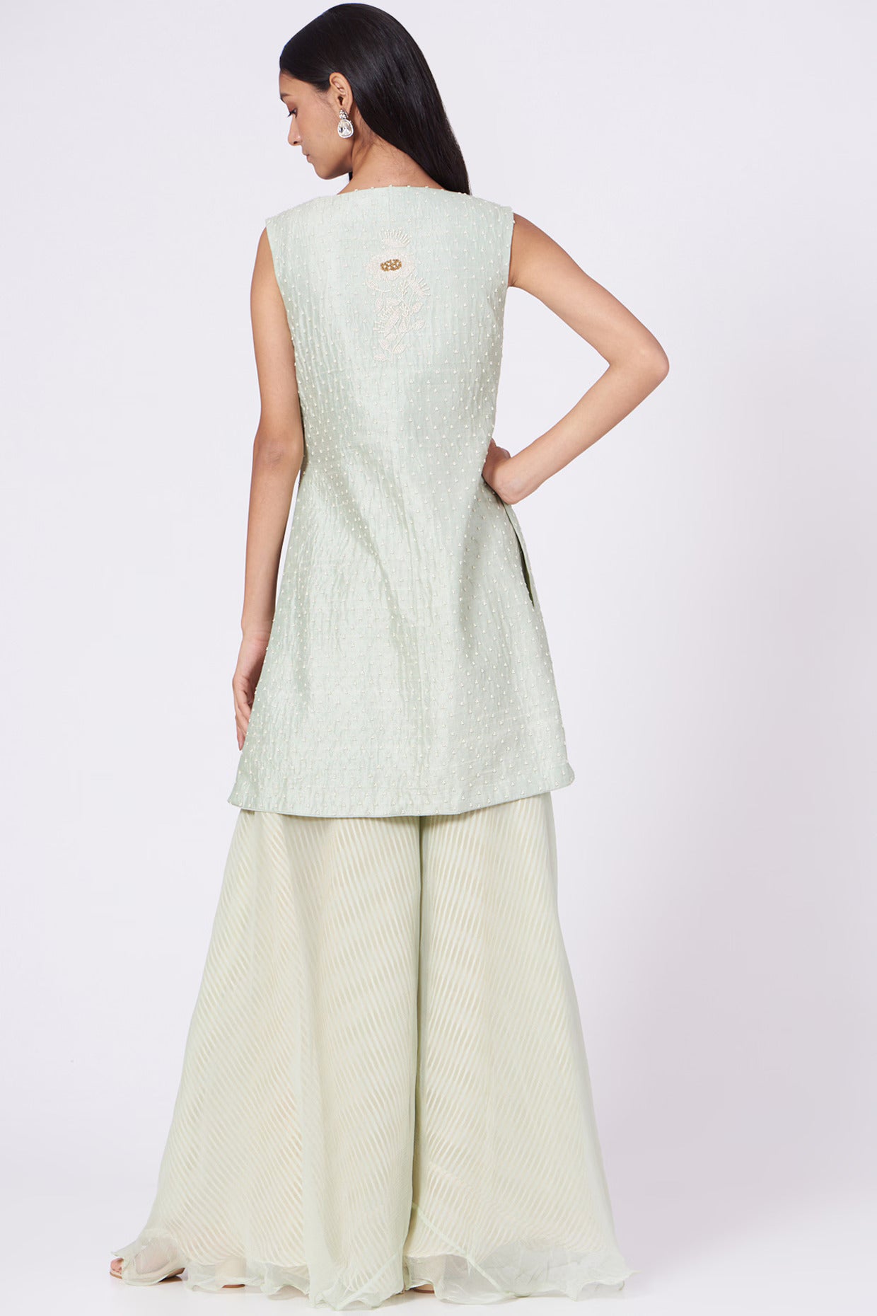 Pale Mint Embroidered Front-Slit Kurta & Palazzo Set