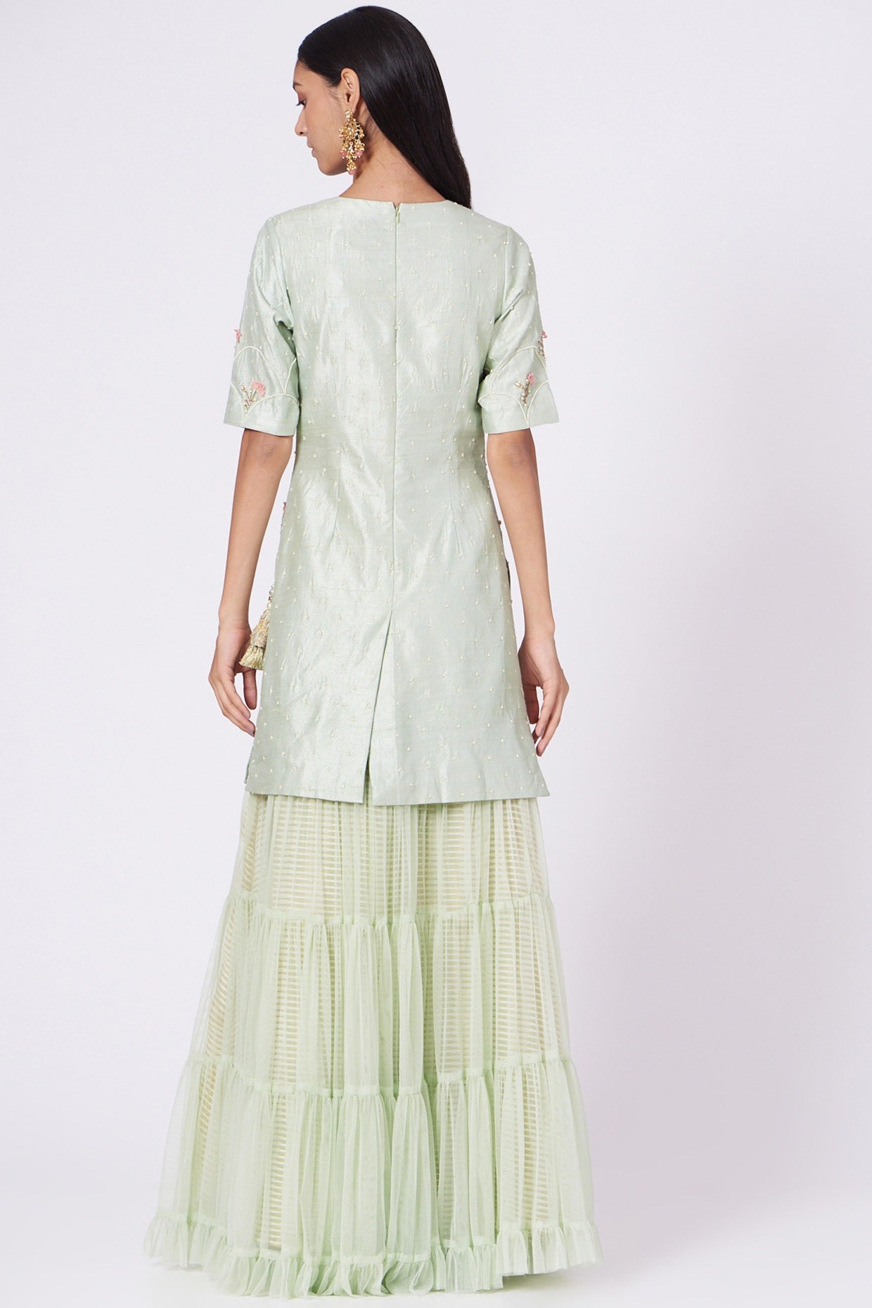 Pistachio Green Floral Embroidered Sharara Set