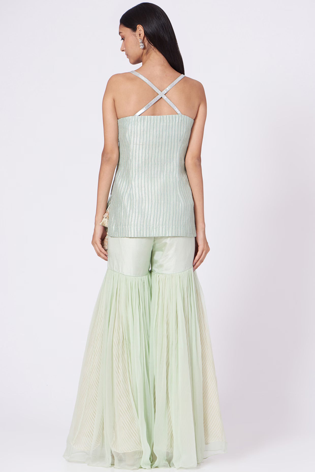Mint Green Embroidered Strappy Kurta & Sharara Set