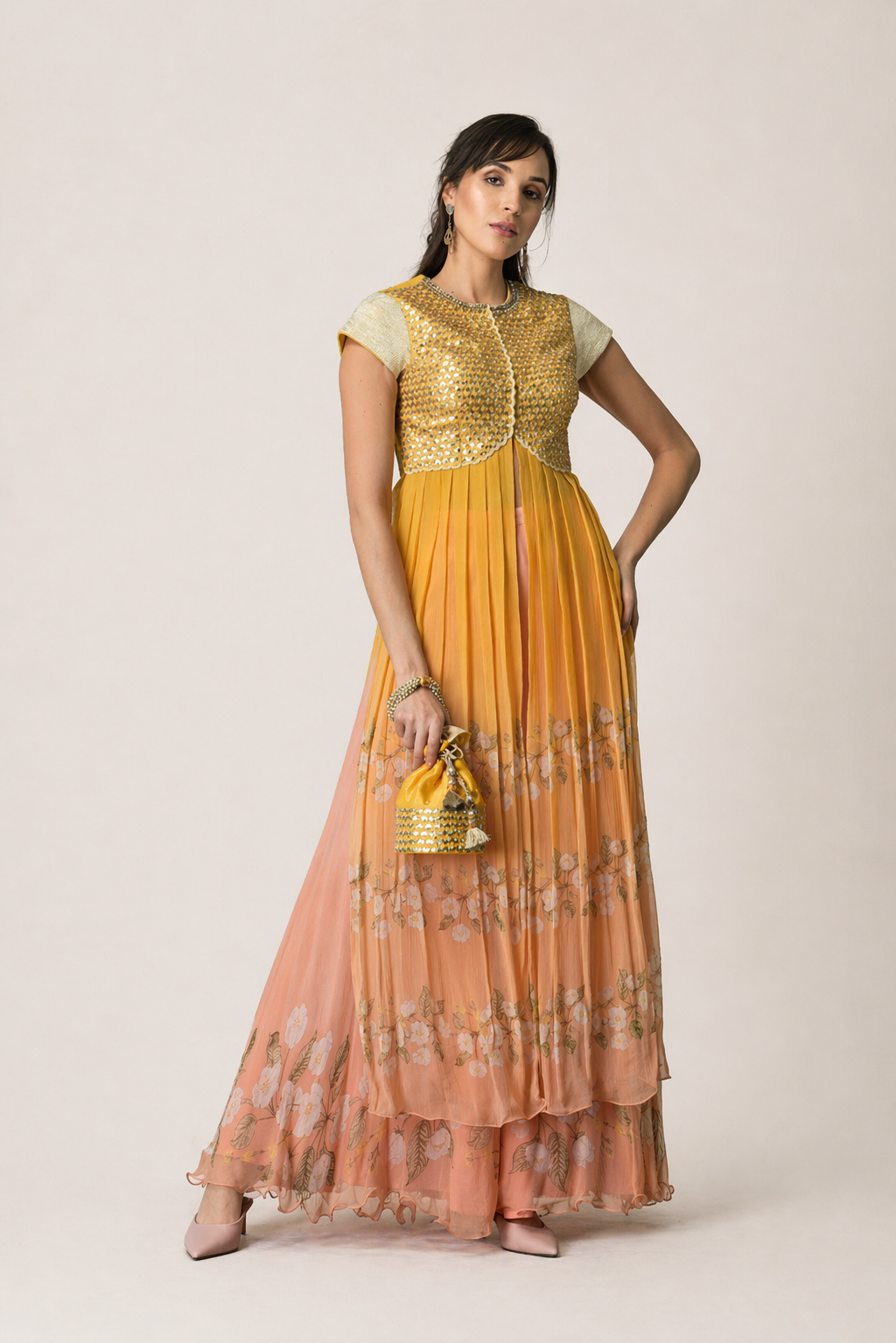 Marigold Ombré Jacket & Floral Sharara Set