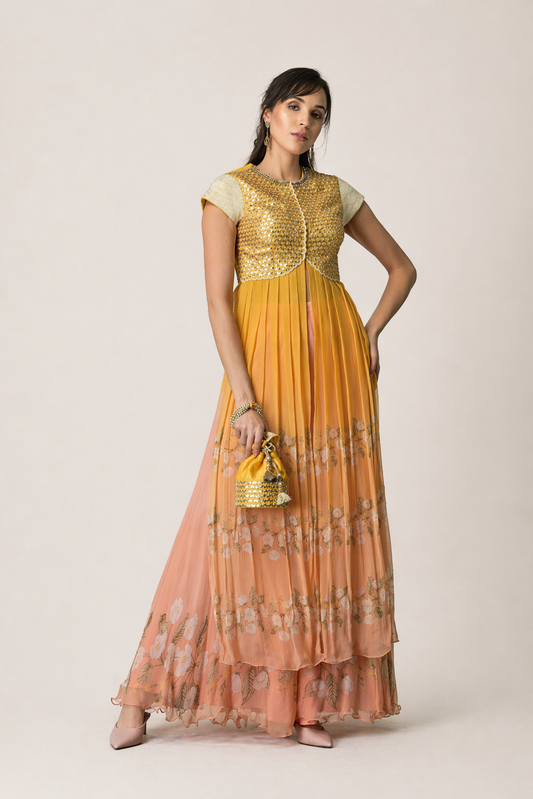 Marigold Ombré Jacket & Floral Sharara Set
