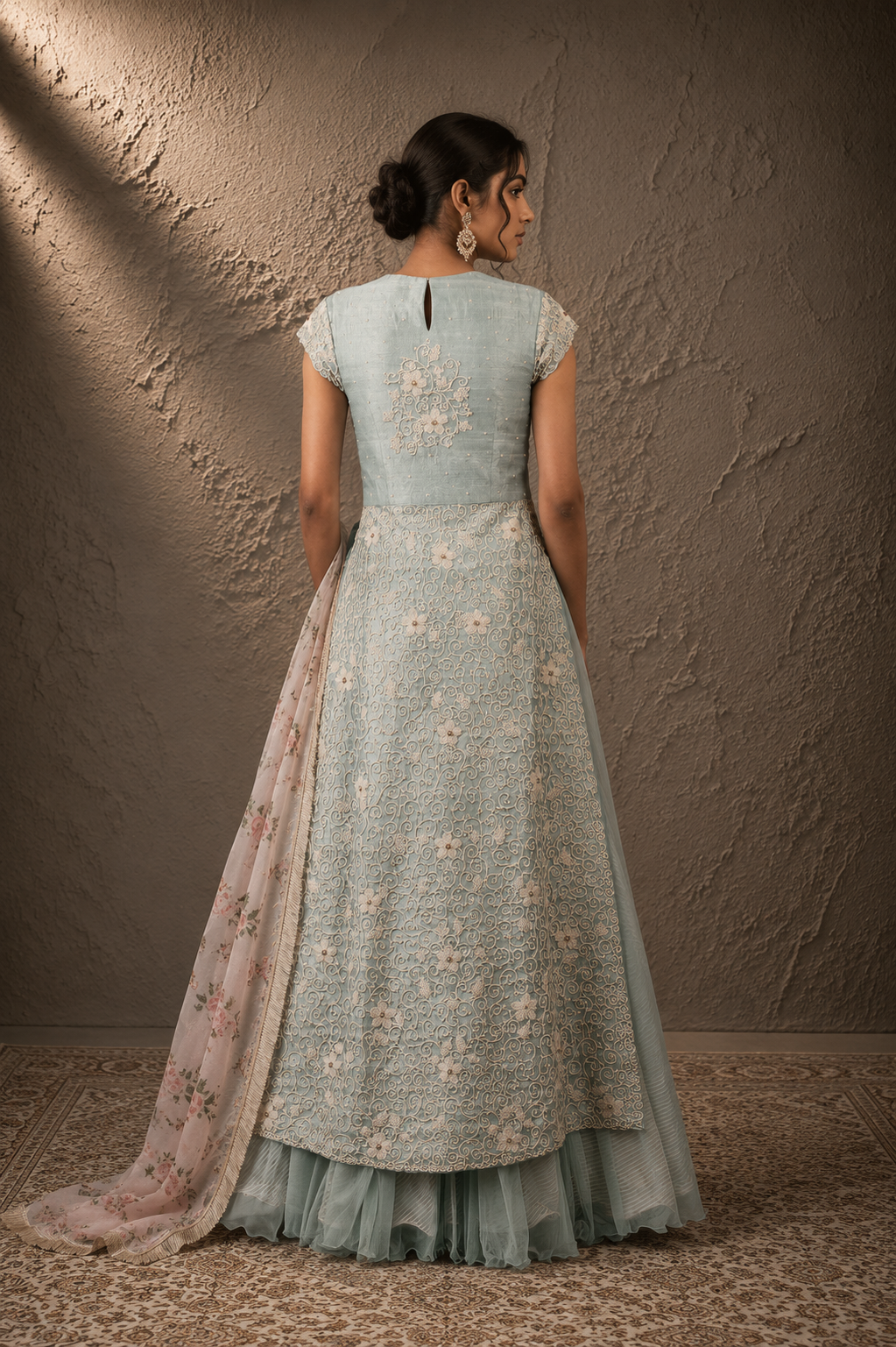 The Seafoam Filigree Anarkali & Rose Garden Dupatta