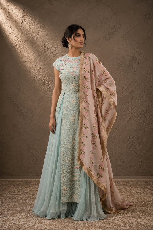 The Seafoam Filigree Anarkali & Rose Garden Dupatta