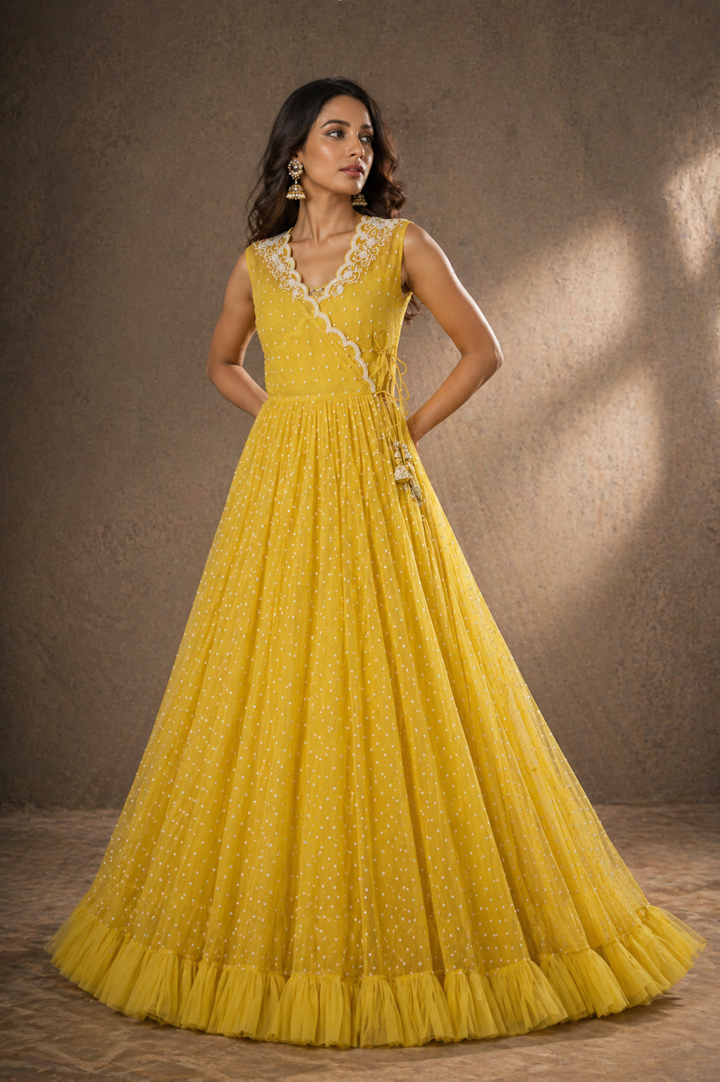 unshine Yellow Scalloped Angrakha Anarkali Gown