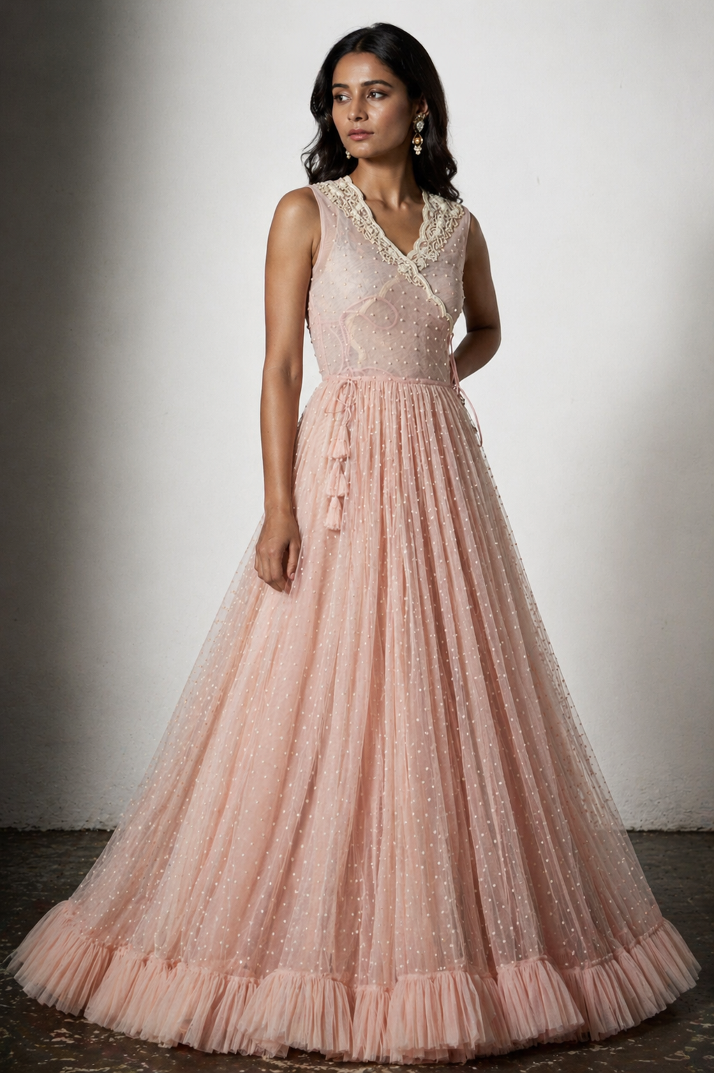 Blush Pink Scalloped Angrakha Anarkali Gown