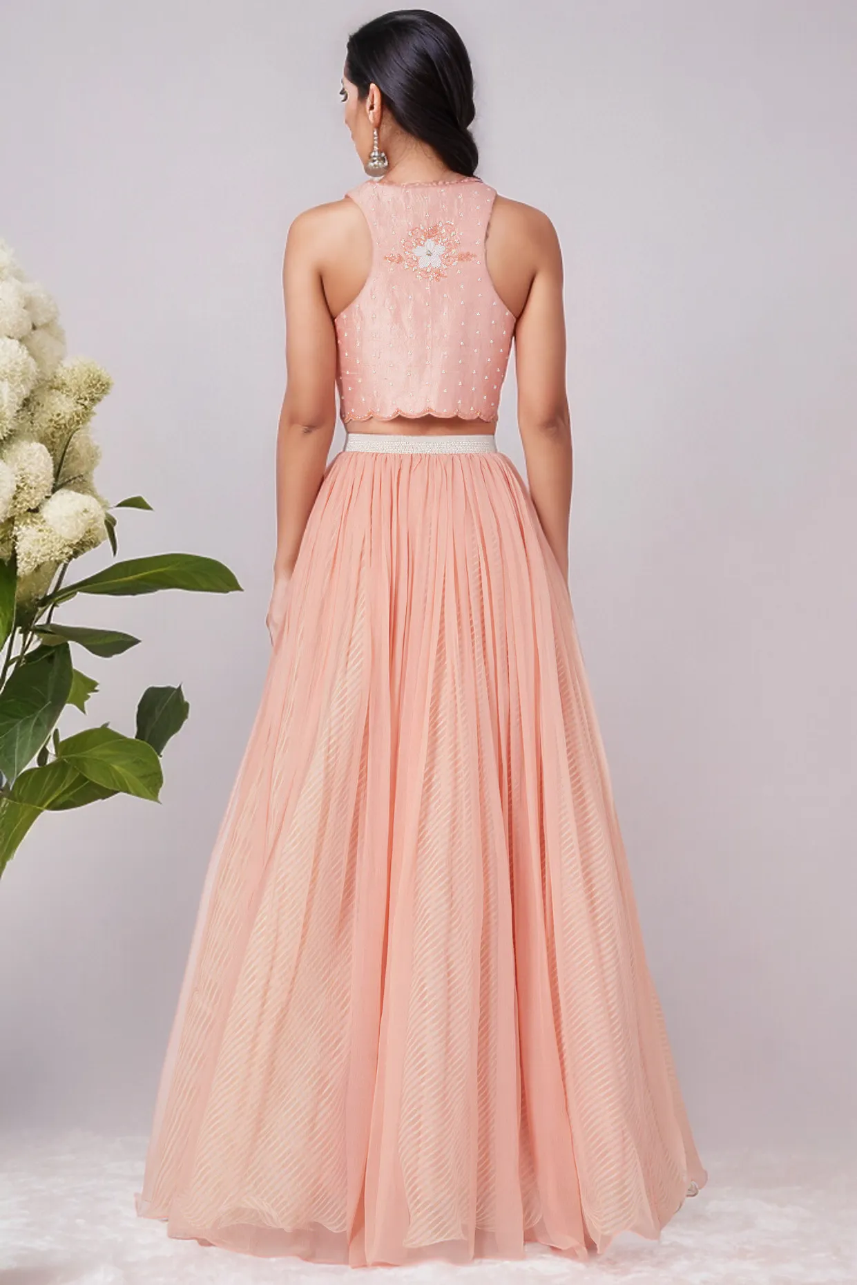 Peach Digital Printed Lehenga & Embroidered Blouse