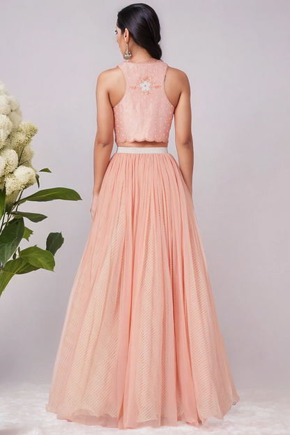 Peach Digital Printed Lehenga & Embroidered Blouse