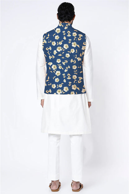 Printed Raw Silk Nehru Jacket