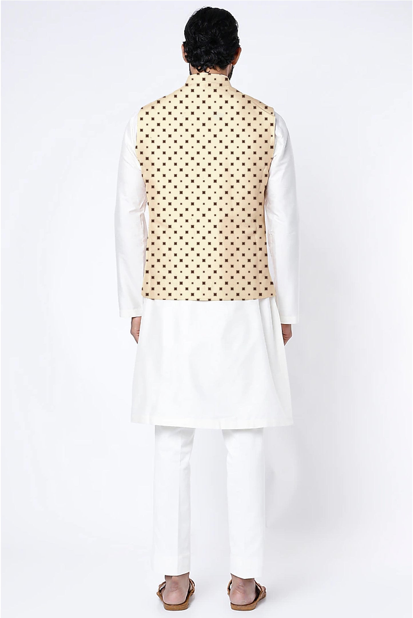 Printed Raw Silk Nehru Jacket