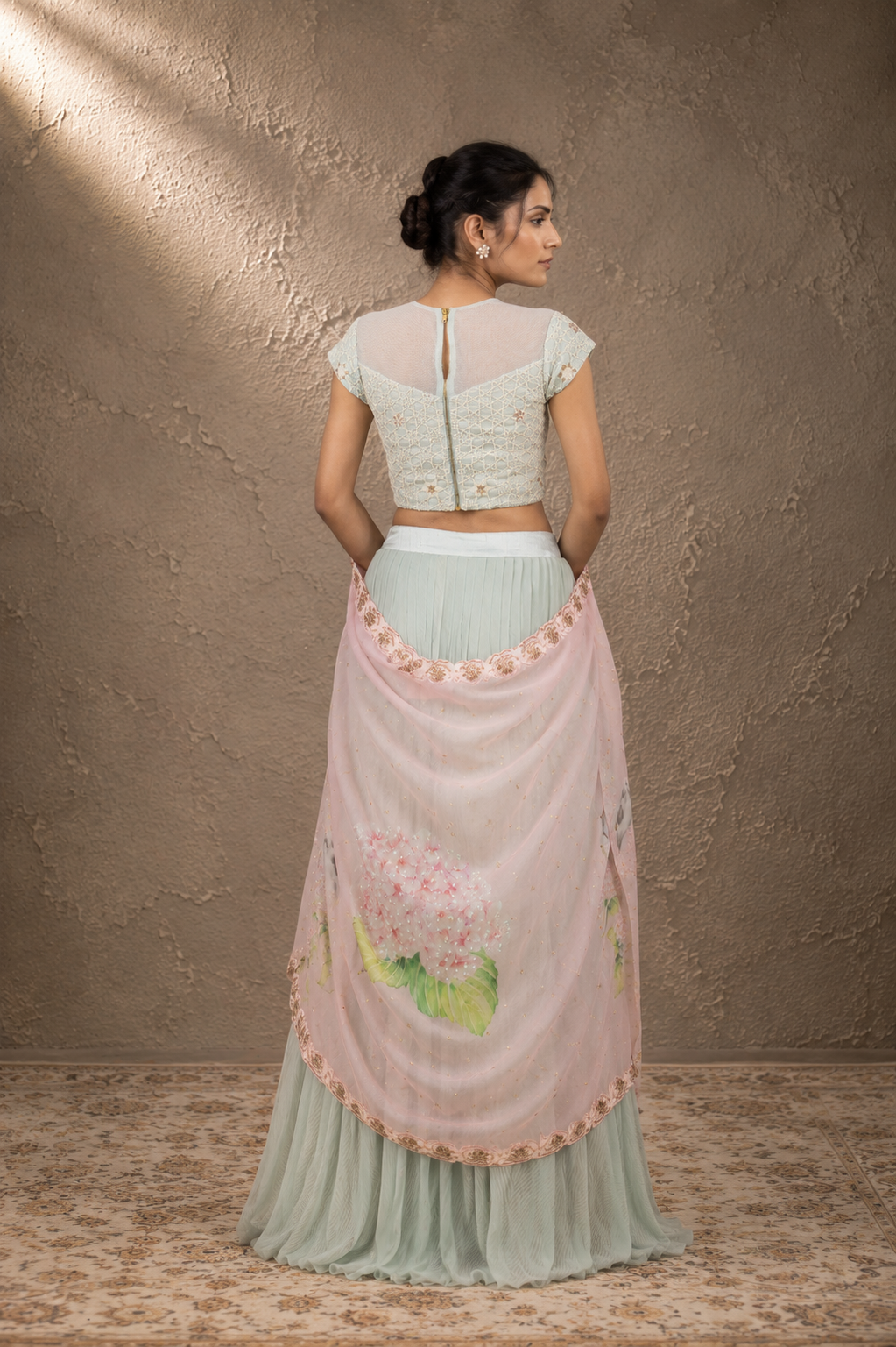 Mint Green & Blush Pink Bird Print Cape Set