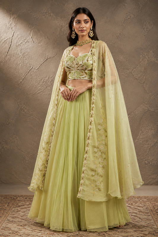 Jade Organza Digital Printed Jacket Lehenga Set