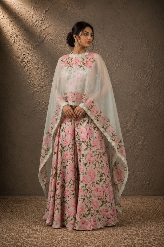 The Icy Mint Rose Cape & Palazzo Se