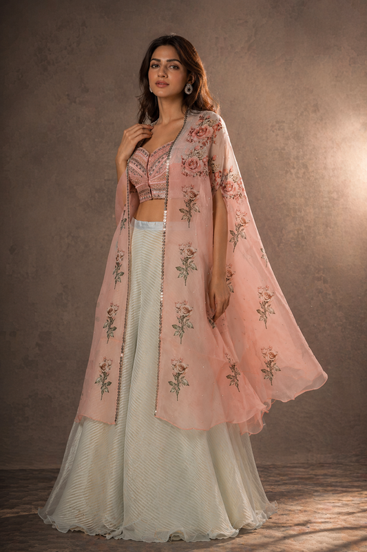 Vintage Rose Ombré Cape & Ice Blue Palazzo Fusion Set
