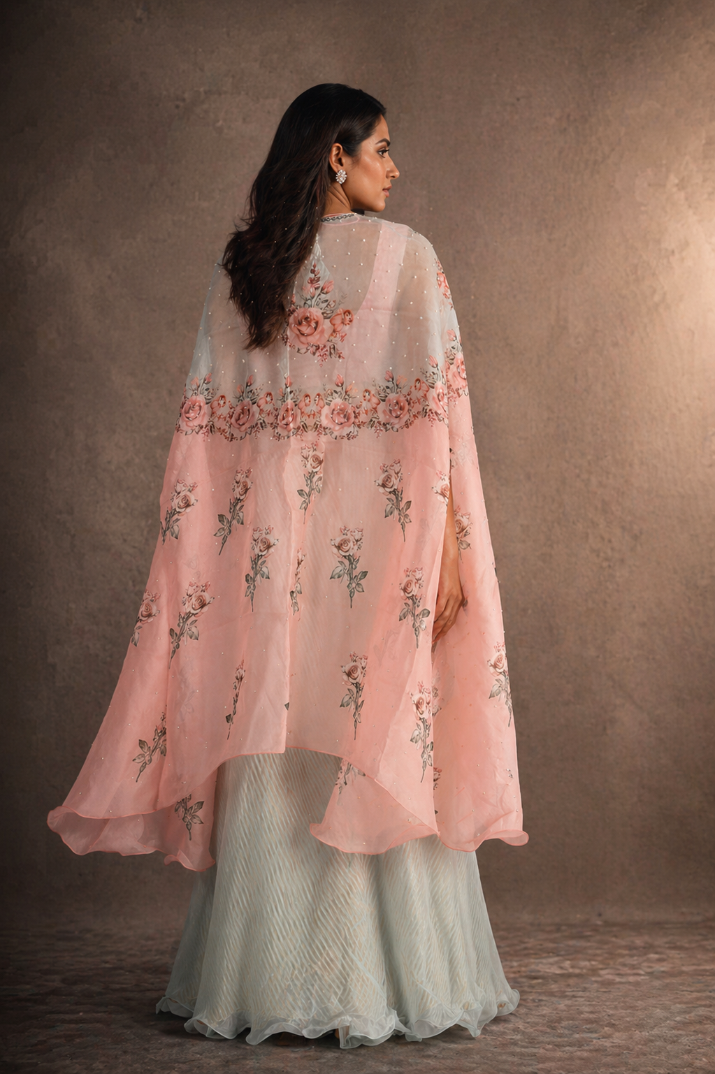 Vintage Rose Ombré Cape & Ice Blue Palazzo Fusion Set