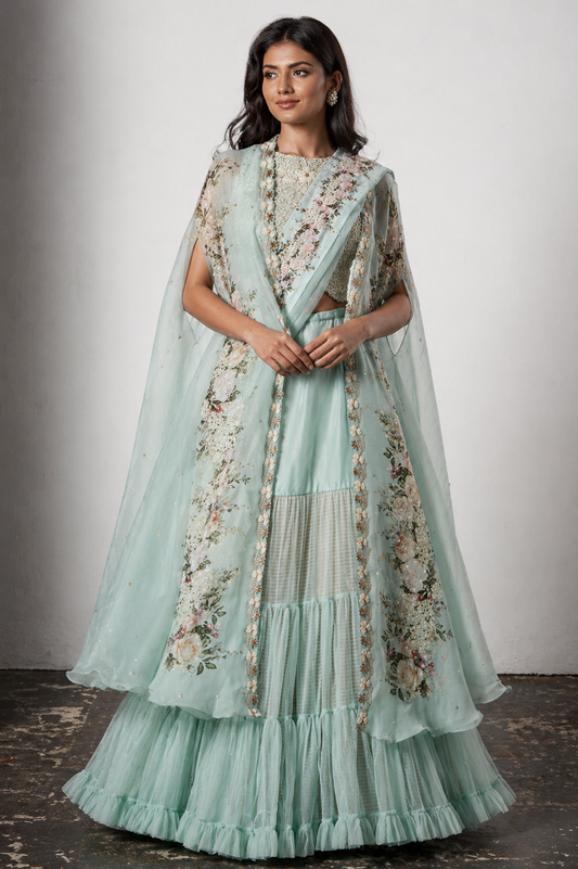 Sky Blue Chiffon Lehenga Set