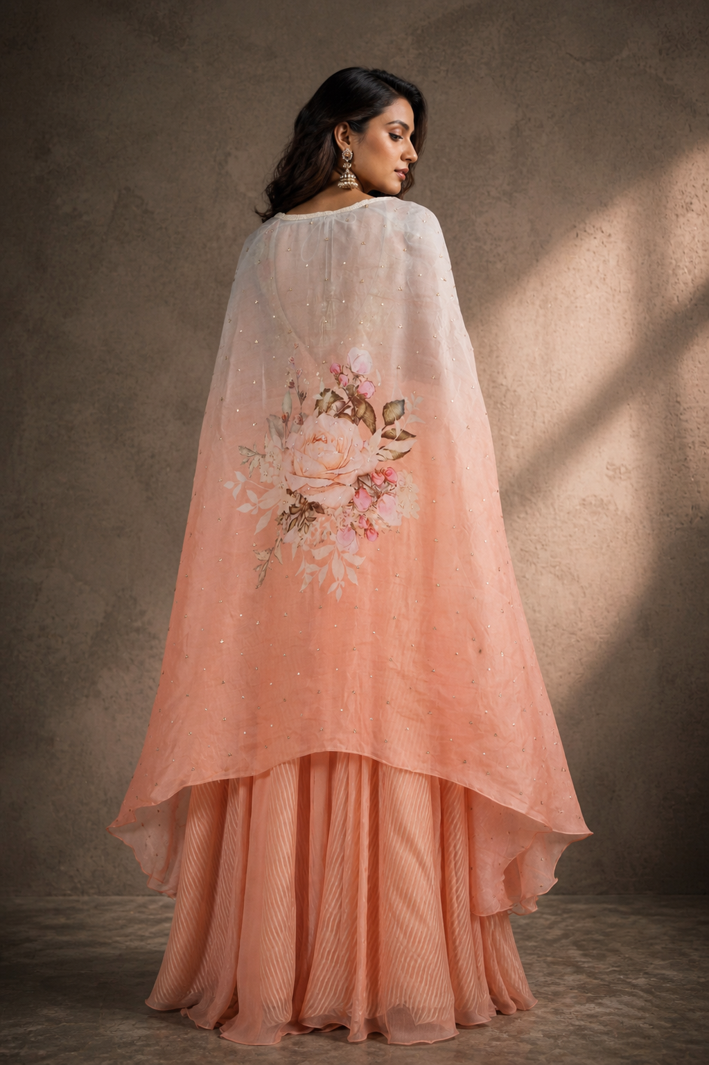 Peach 3D Floral Bustier & Cape Set