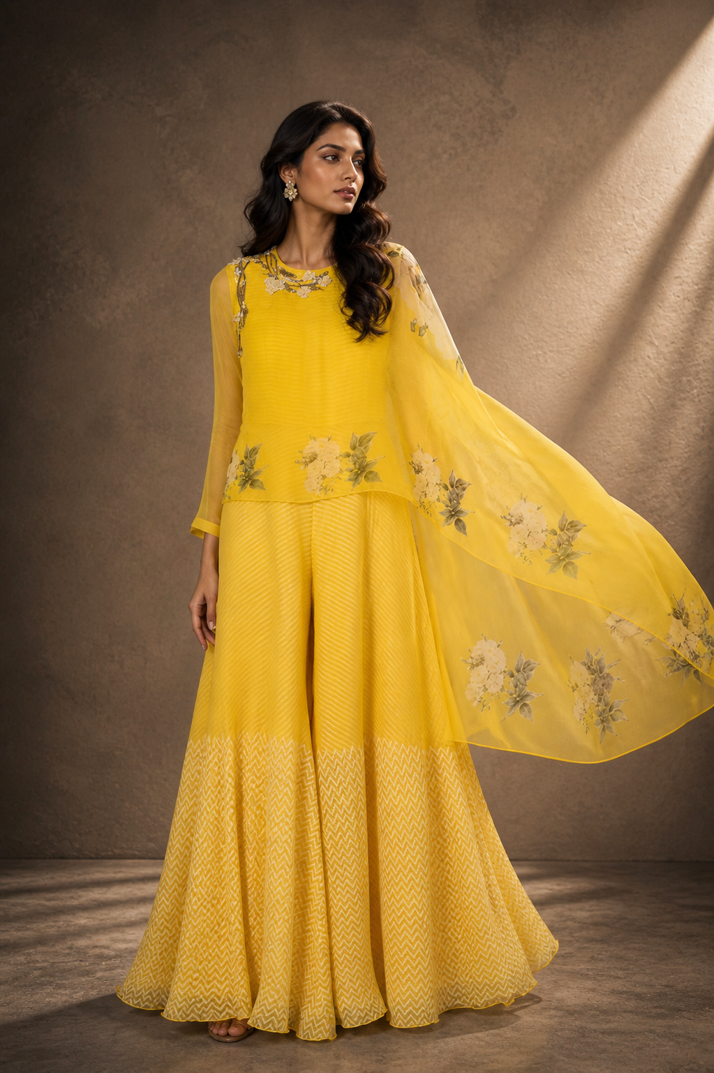 Yellow Block Printed Jumpsuit With Cape