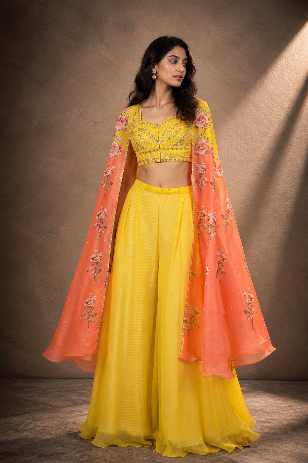 Yellow Raw Silk Palazzo Pant Set