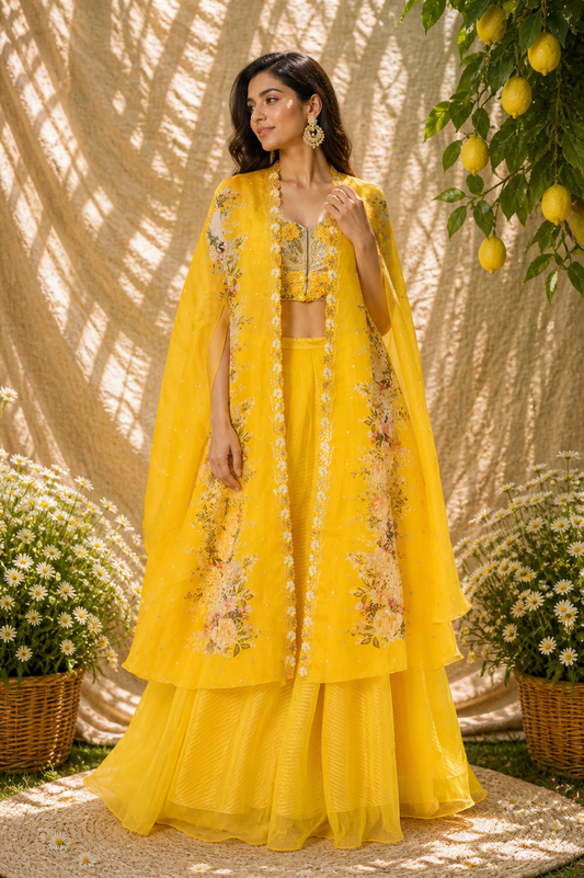 Yellow Embroidered Palazzo Pant Set