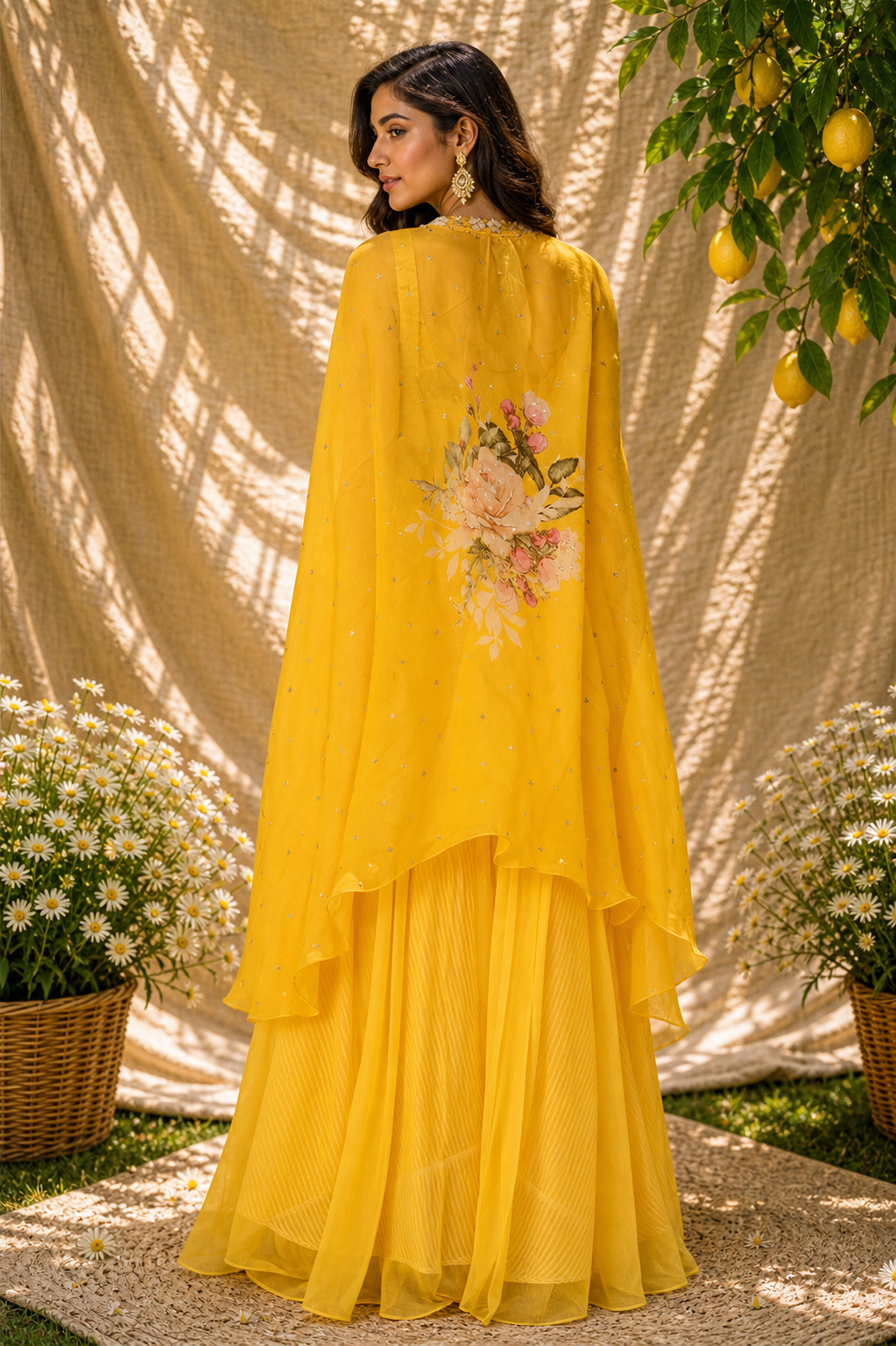 Yellow Embroidered Palazzo Pant Set