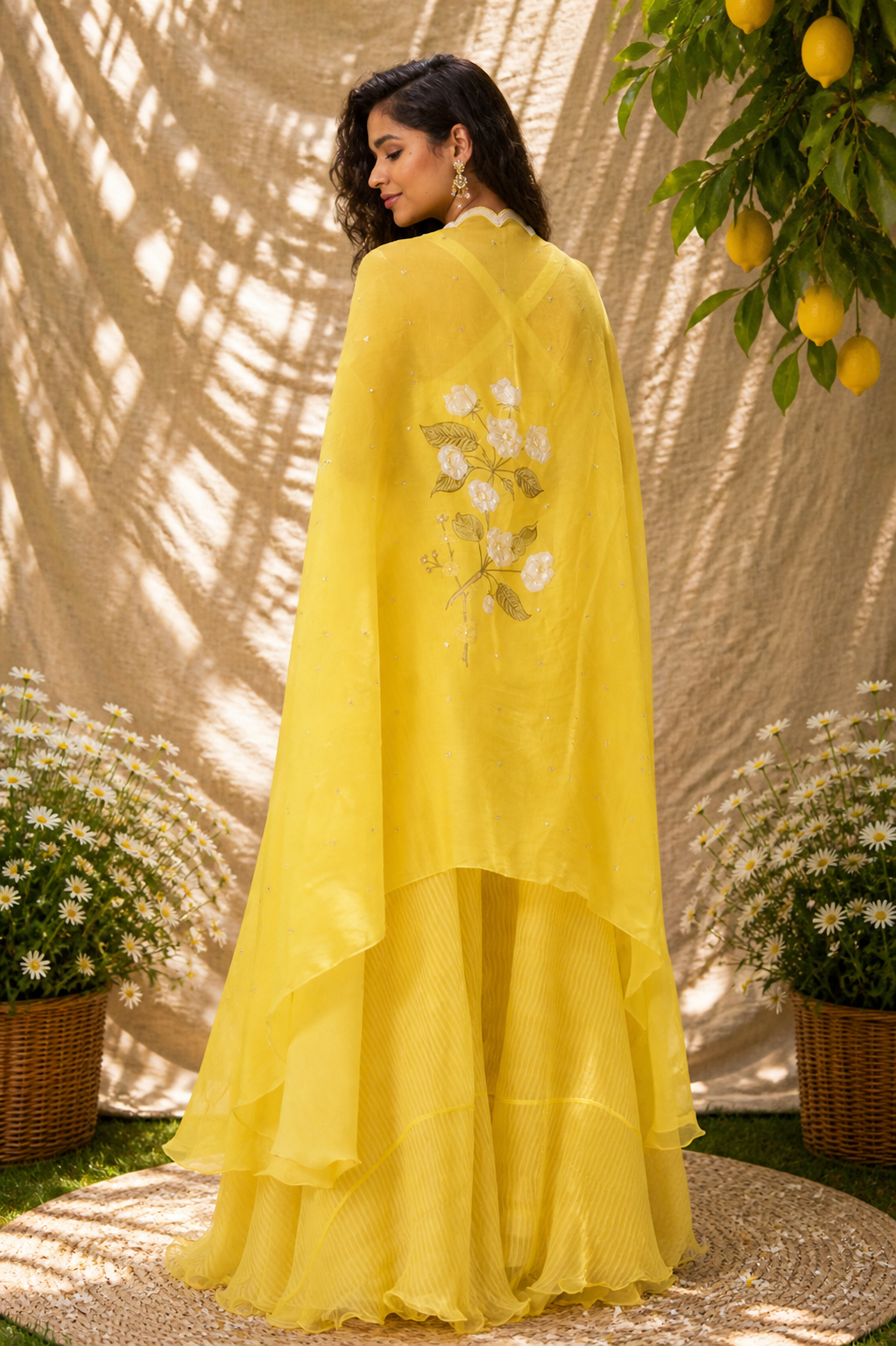 Yellow Embroidered Cape Set