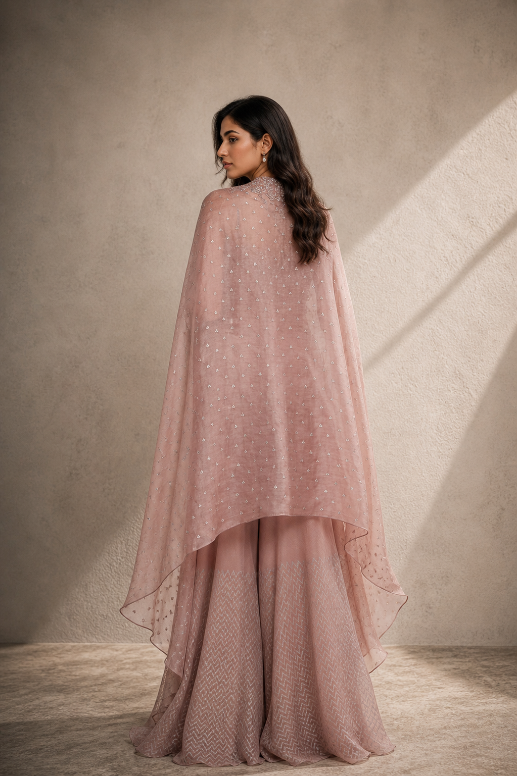 Dusty Rose Organza Cape Set