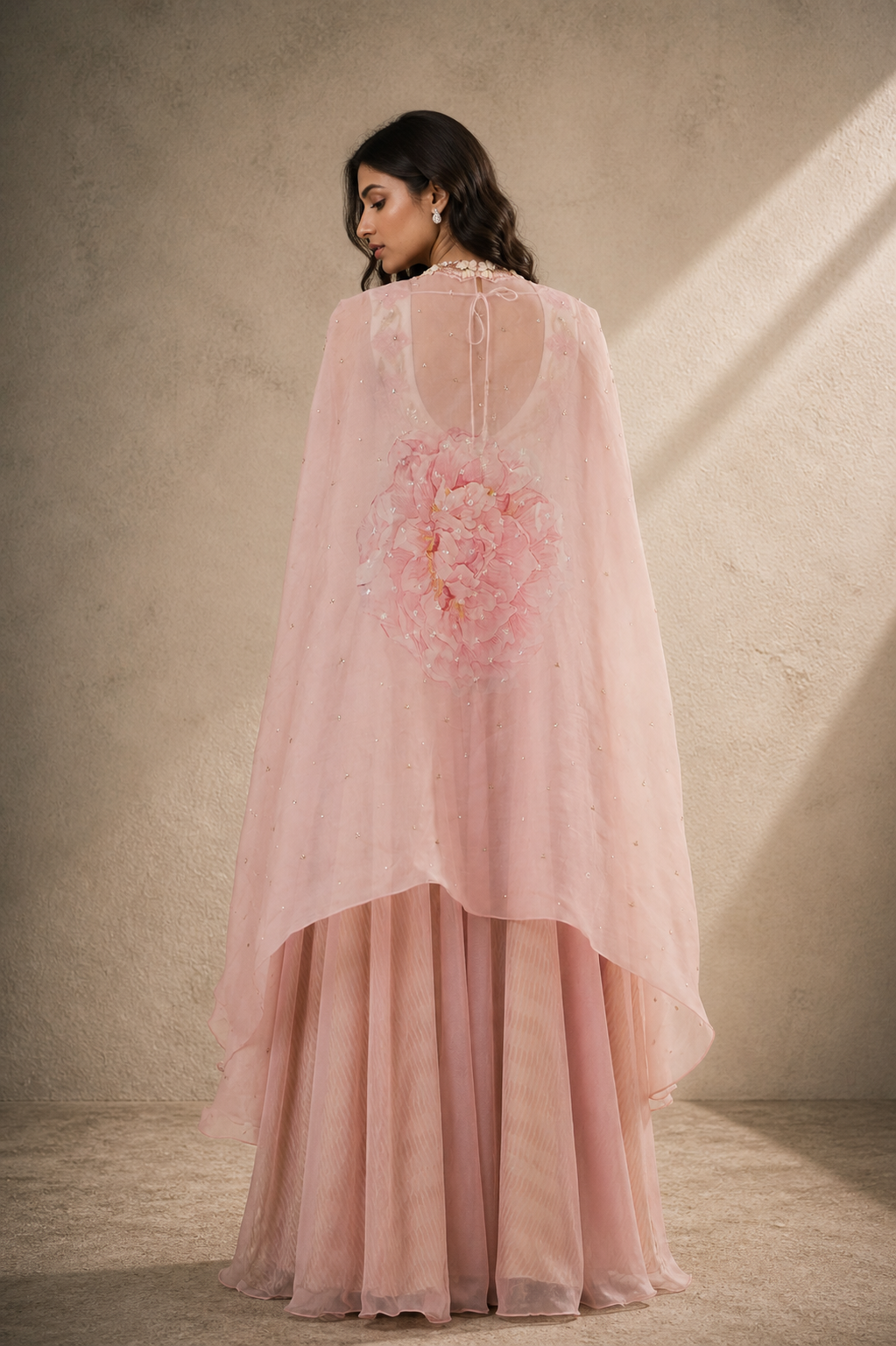 Blush Pink Digital Printed Cape Set