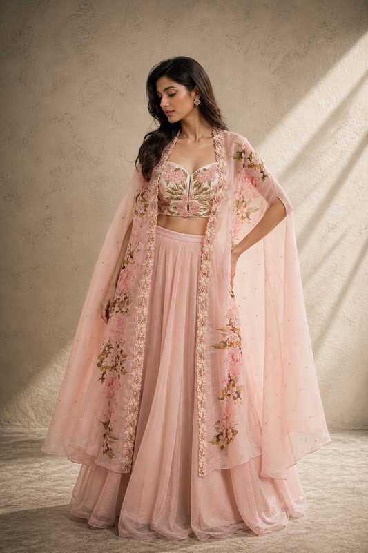 Blush Pink Digital Printed Cape Set