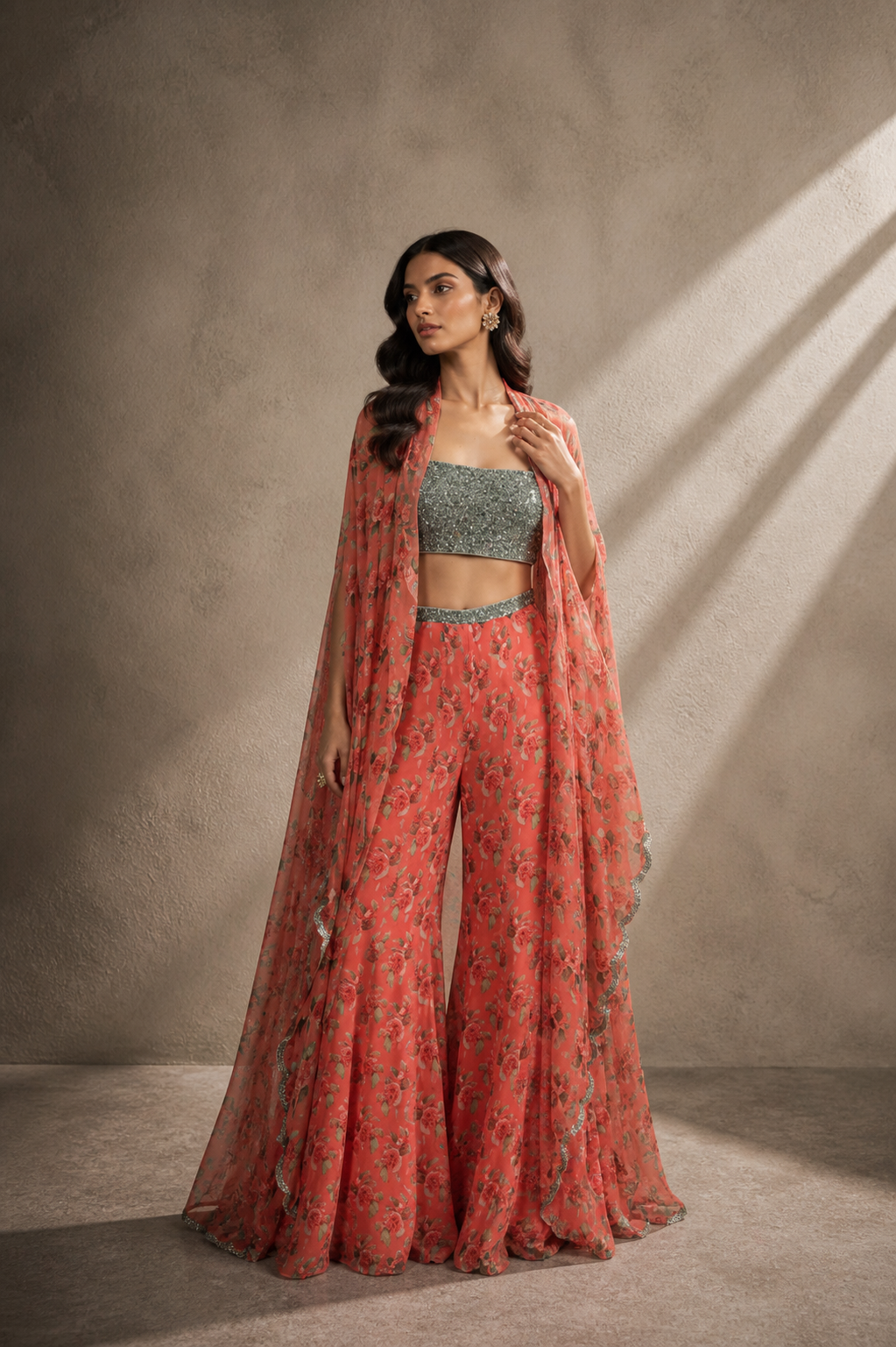 Coral Charm Sequin Cape Set