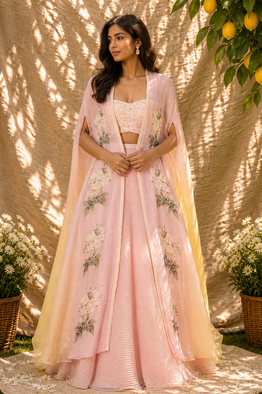 Blush Pink Palazzo Cape Set