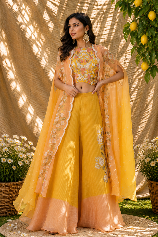Yellow Digital Printed Cape Set