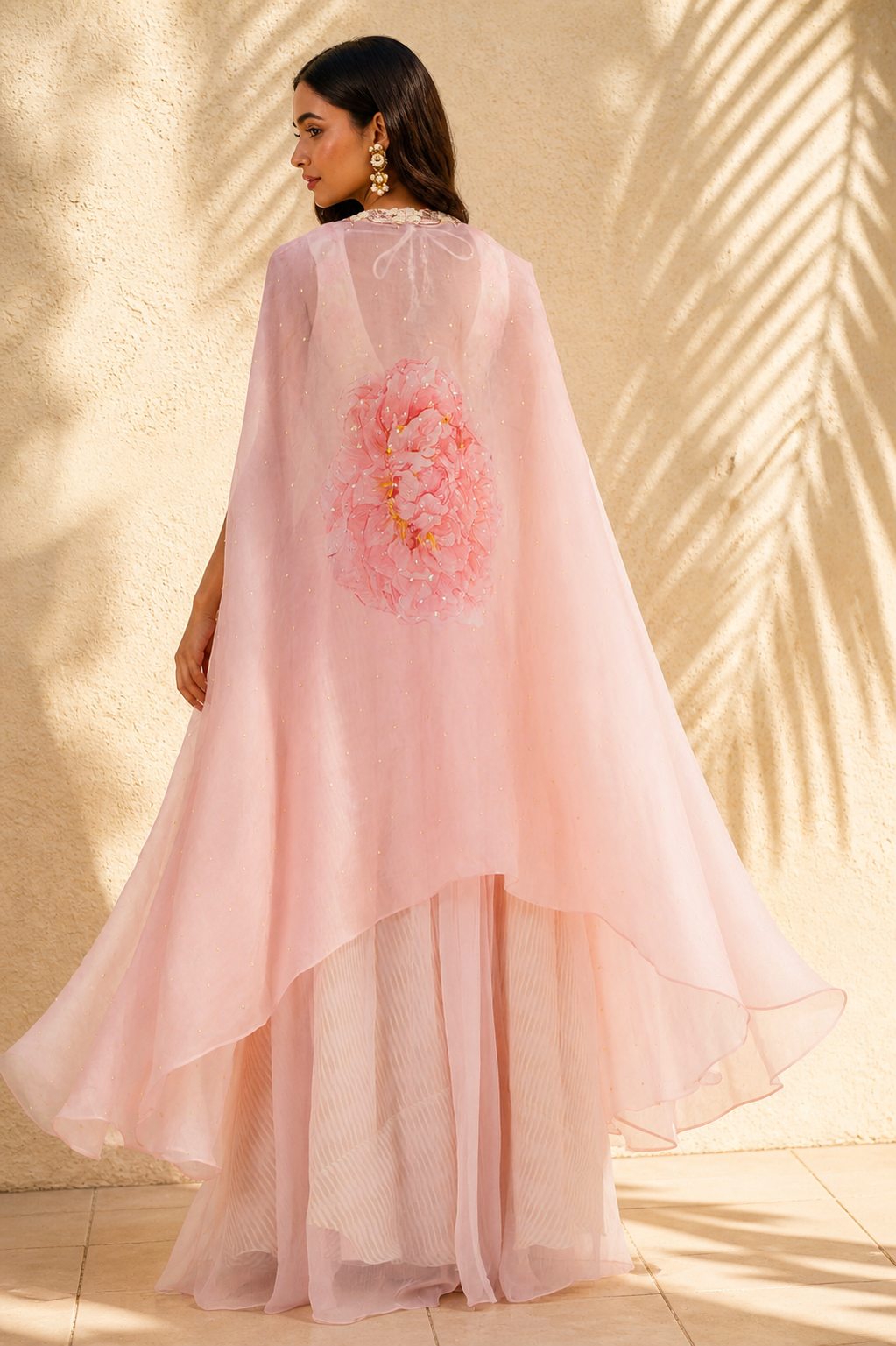 Blush Pink Printed Cape Set