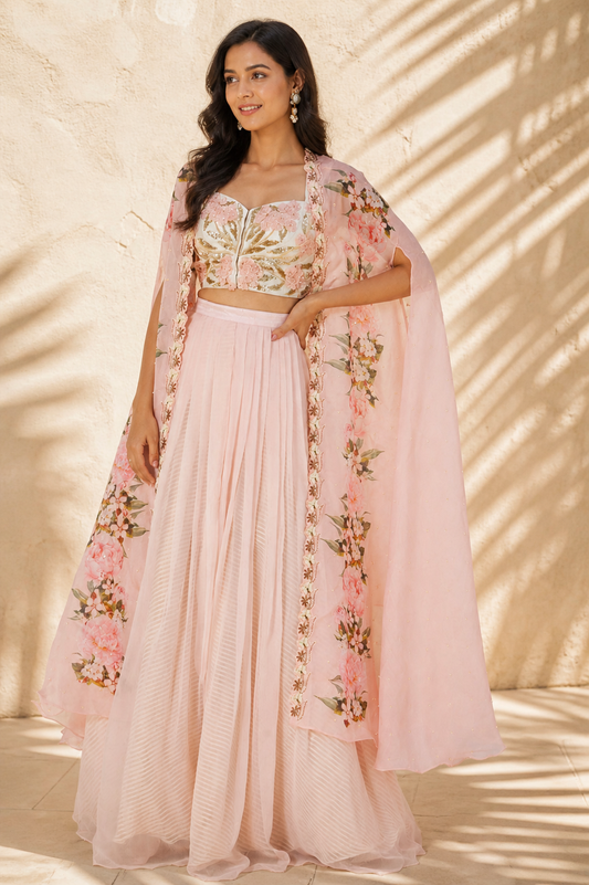 Blush Pink Printed Cape Set