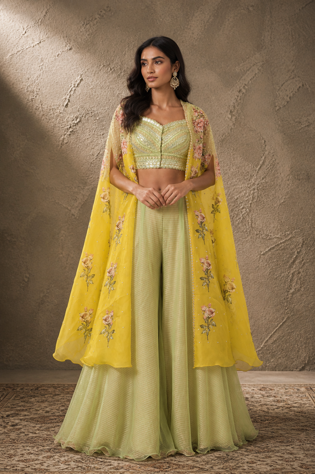 Yellow Printed Cape Set