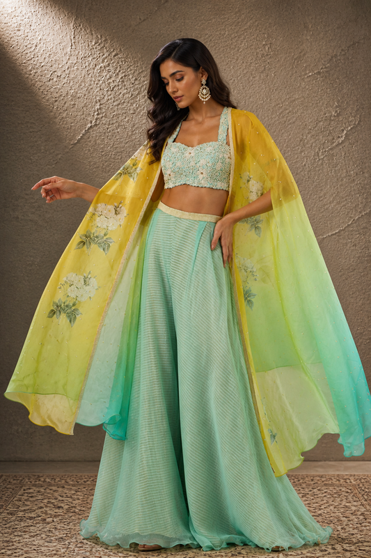 Multi-Colored Printed Cape Set