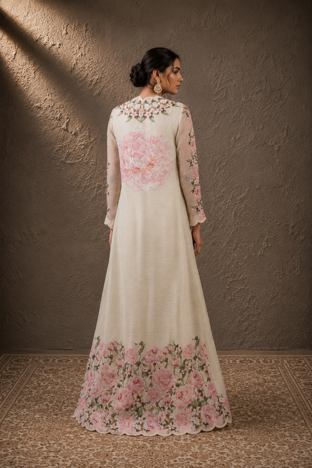 The Ivory Peony Scalloped Cape & Mint Jumpsuit Set
