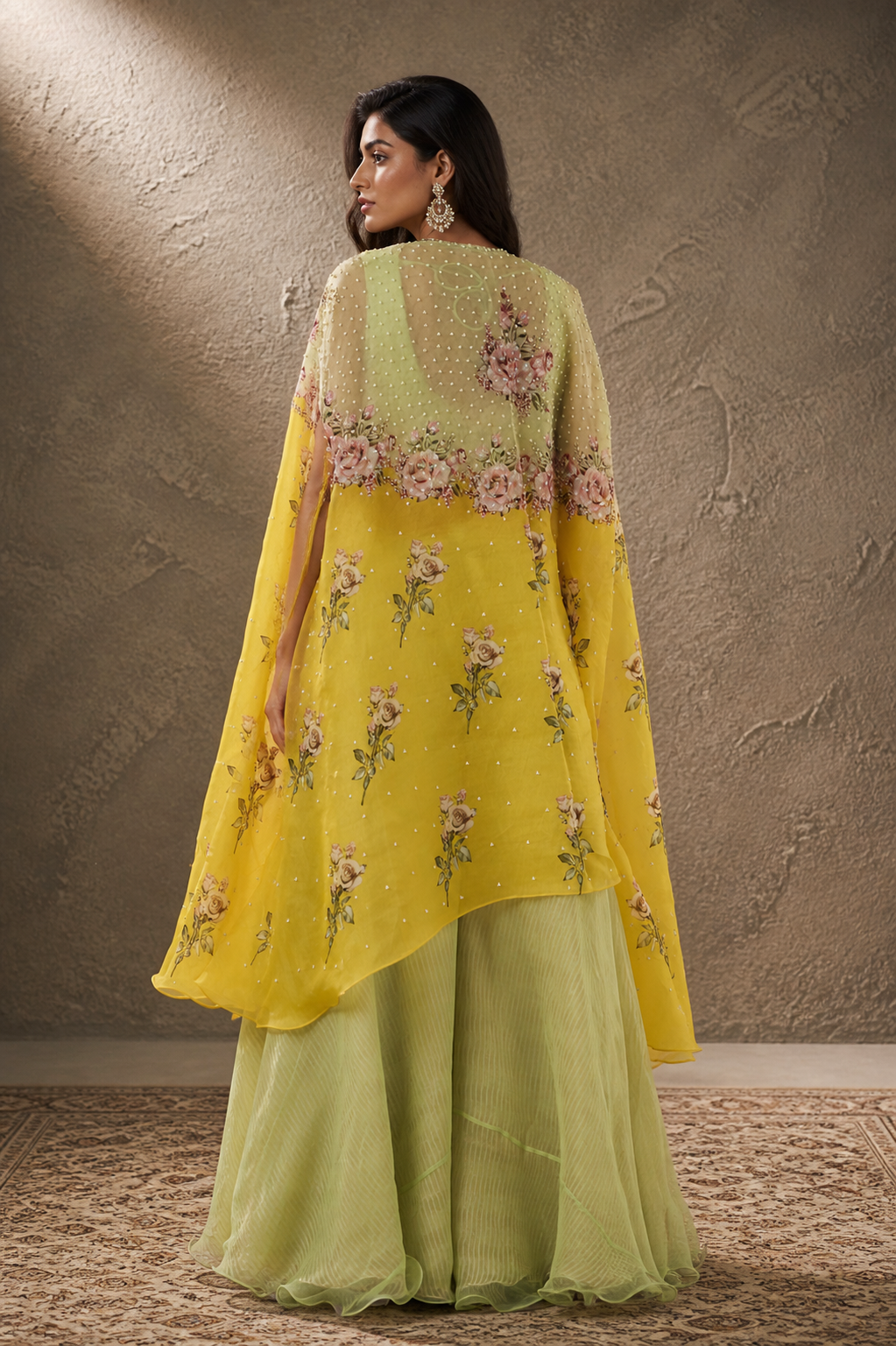 Yellow Printed Cape Set