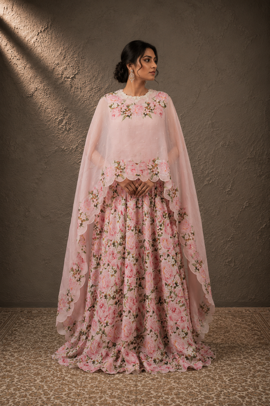 The Blush Peony Scalloped Cape & Palazzo Set