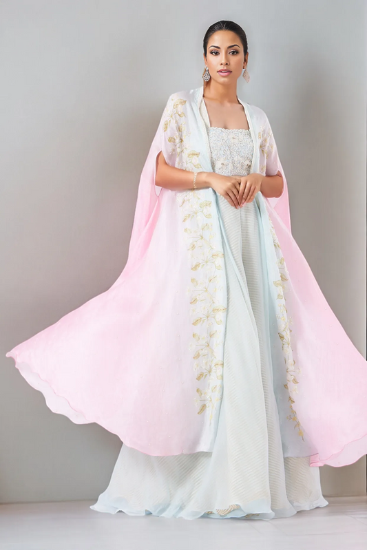 Pale Blue Organza Cape Set