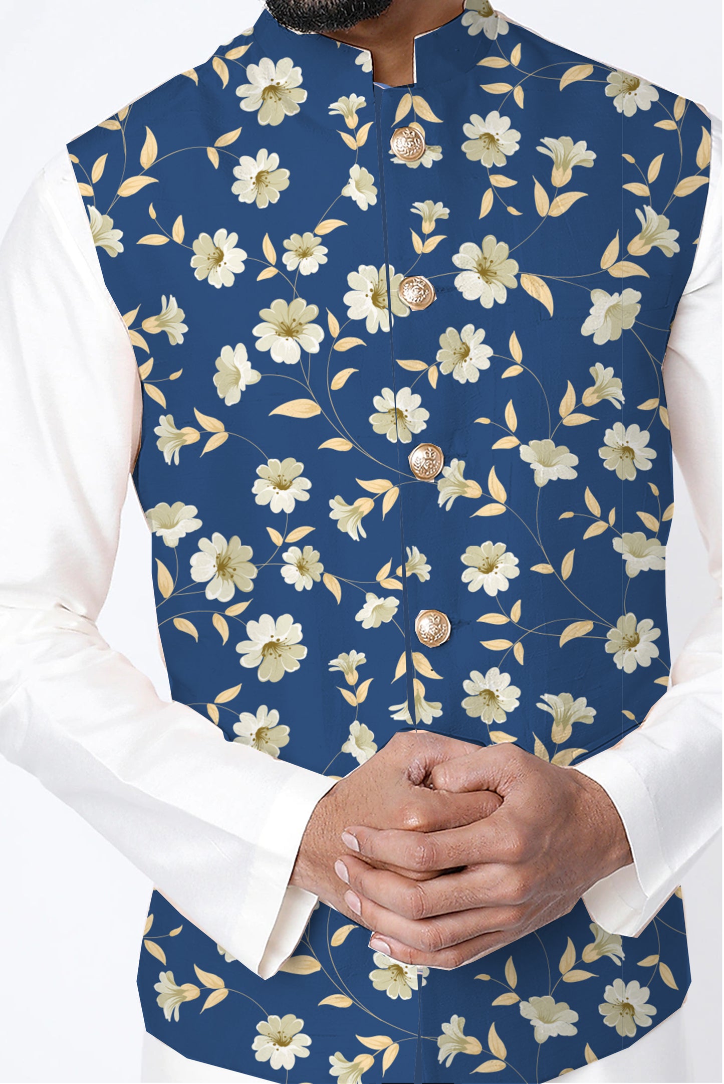 Printed Raw Silk Nehru Jacket