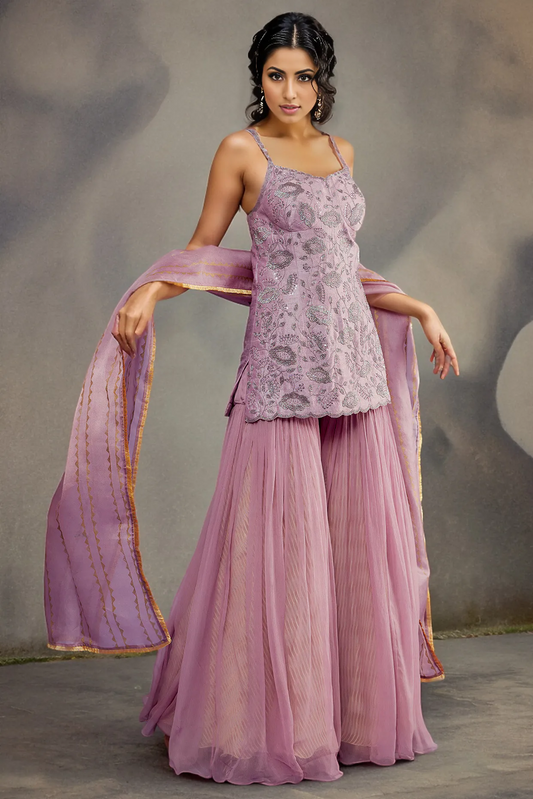 Lilac Organza & Raw Silk Gharara Set