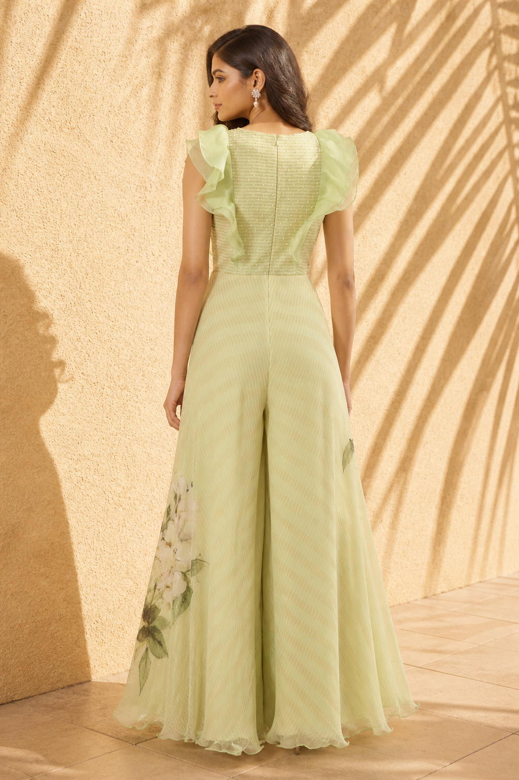 Mint Raw Silk & Chiffon Jumpsuit